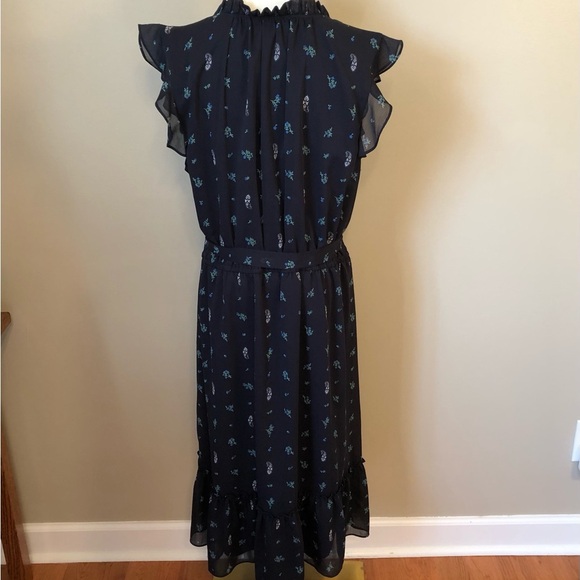 Ann Taylor Ruffled Cap Sleeve Black Floral Dress w/ Elastic Waist & Belt Size XL - Picture 2 of 9